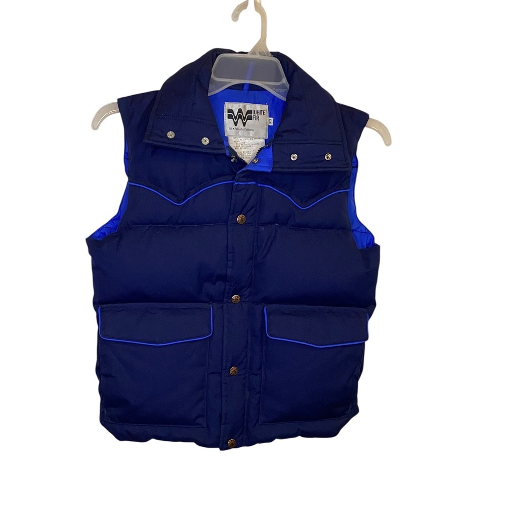 White Fir Vintage Mens Blue Down Puffer Vest Ski Snow Size XS 70s 80s